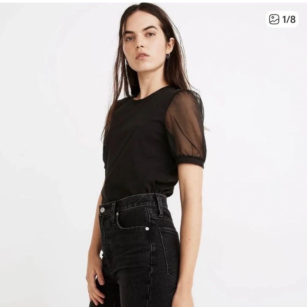 Madewell Black Sheer Sleeve Tee - Picture 10 of 10